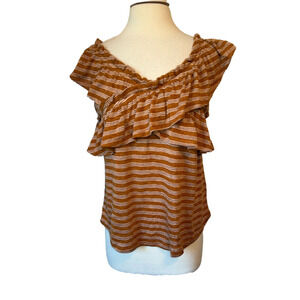Maurices Women's L Boho Striped Criss Cross Ruffle Sleeveless Stretch Knit Top